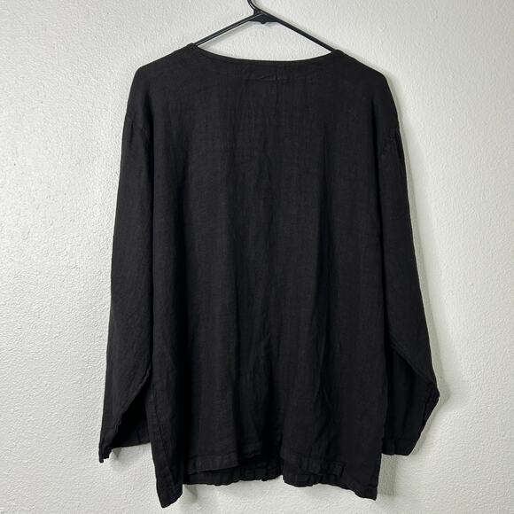 C.C. Collection Linen Button Up Shirt Jacket Black Long Sleeve Pockets Size L - Picture 7 of 7